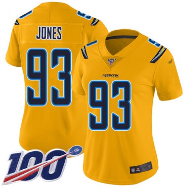 Los Angeles Chargers NFL Football Justin Jones Gold Jersey Women Limited 93 100th Season Inverted Legend